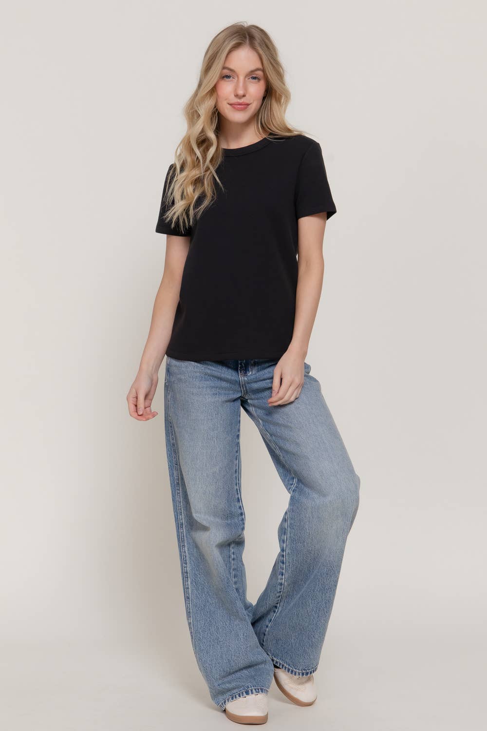 Short Sleeve Round Neck Soft Knit Jersey Top
