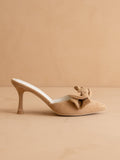 The Jane | Sand Pointed Toe Bow Accent Kitten Heel - FINAL SALE