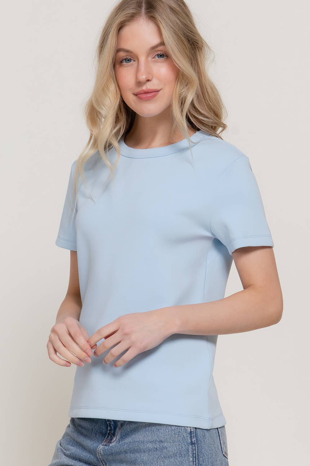 Short Sleeve Round Neck Soft Knit Jersey Top