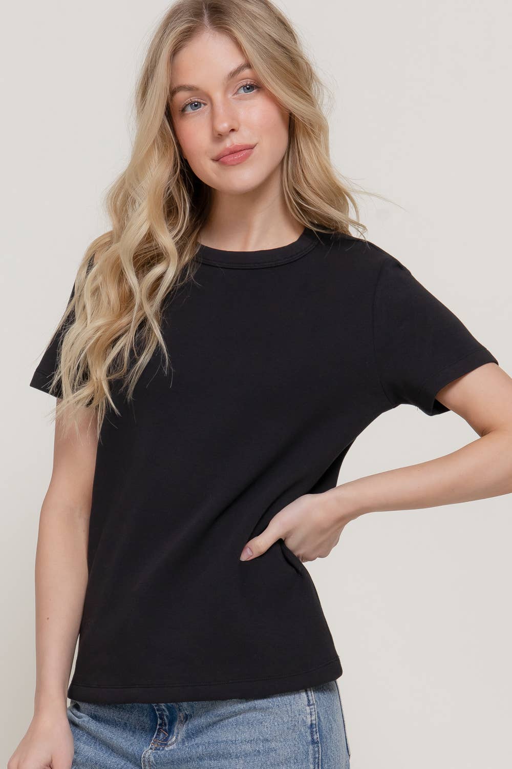 Short Sleeve Round Neck Soft Knit Jersey Top