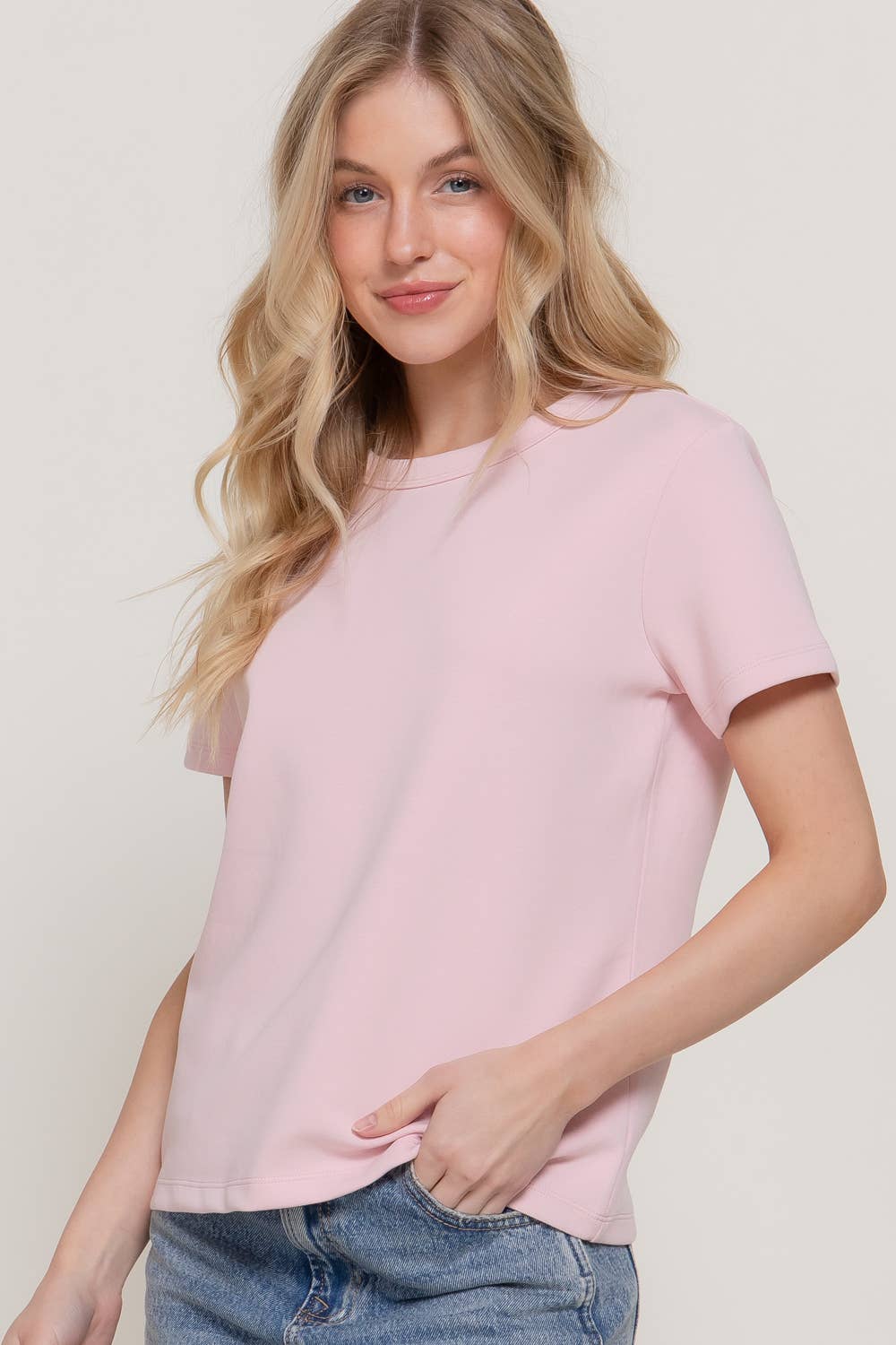 Short Sleeve Round Neck Soft Knit Jersey Top
