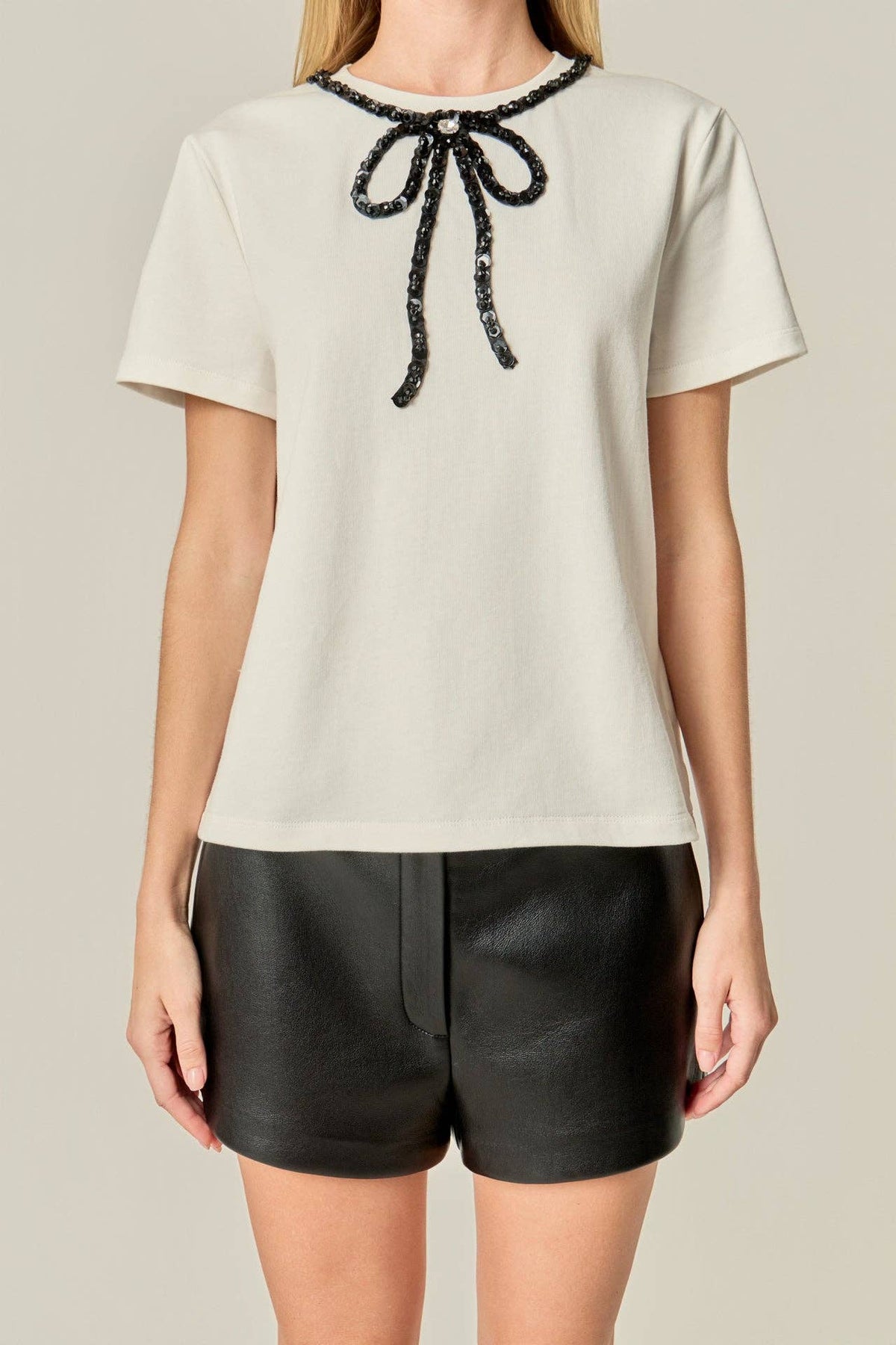 Iris Beaded Bow T-Shirt