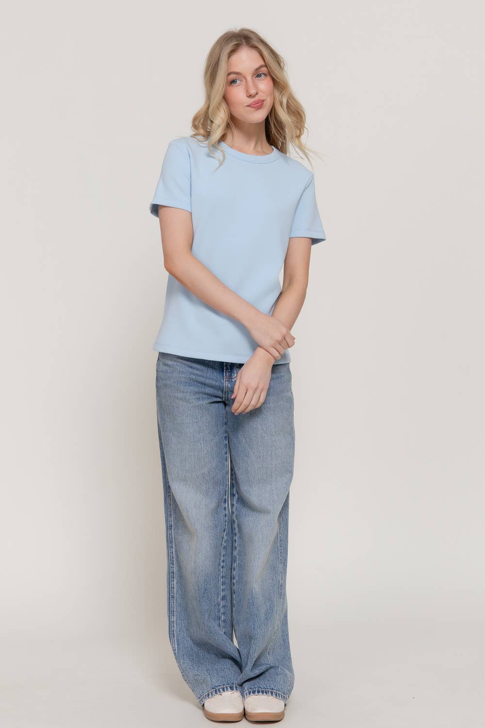 Short Sleeve Round Neck Soft Knit Jersey Top