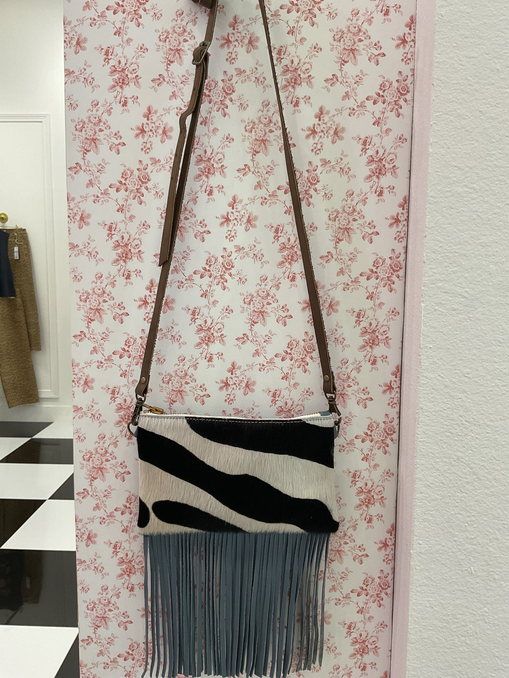 Leather crossbody fringe