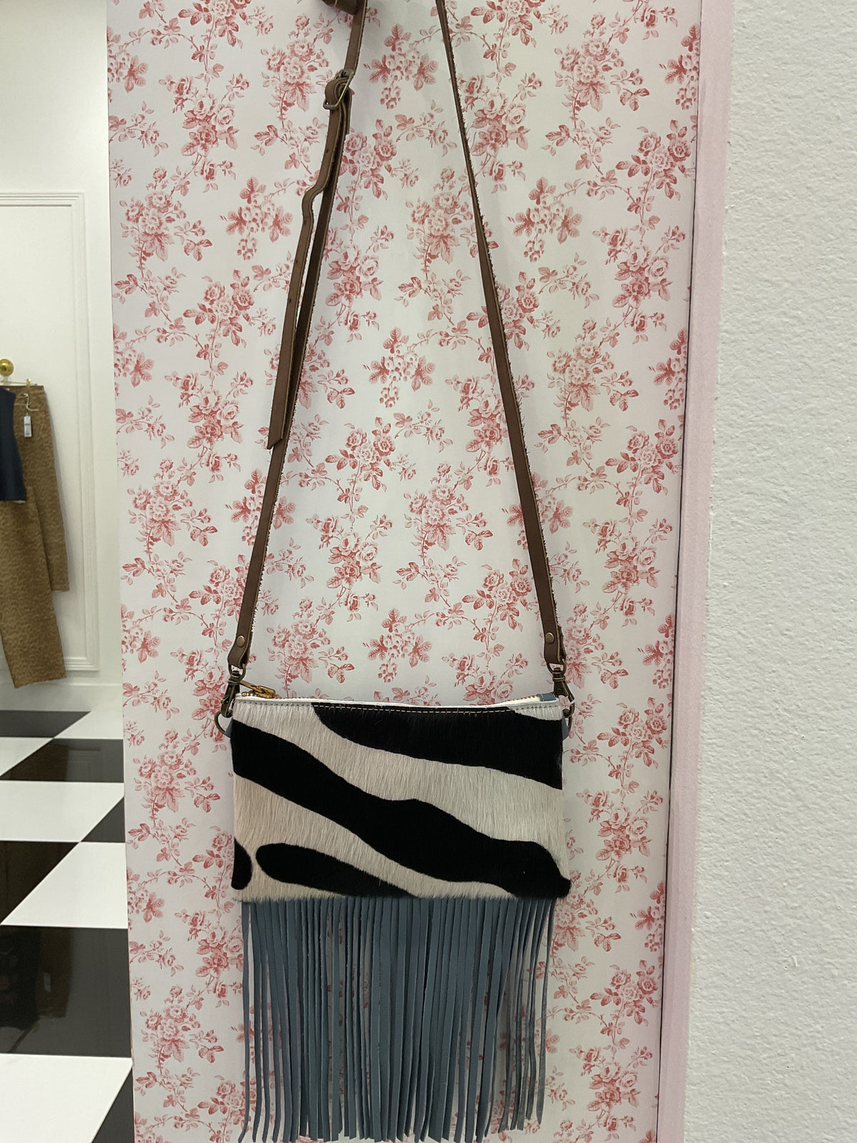 Leather crossbody fringe