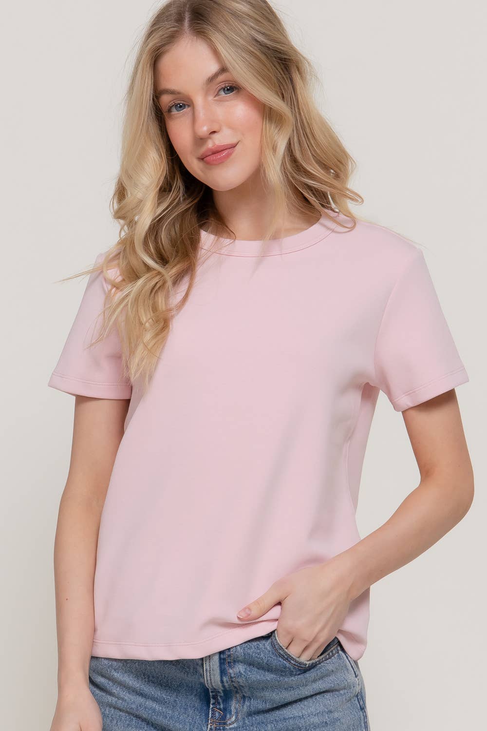 Short Sleeve Round Neck Soft Knit Jersey Top