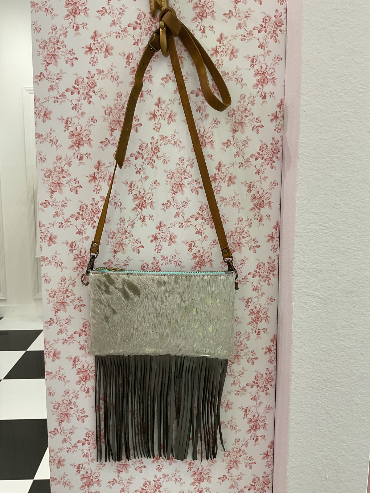 Leather crossbody fringe