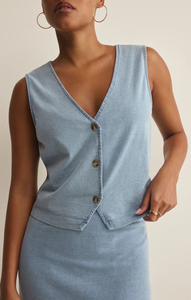 Noelle jersey denim top ocean air indigo