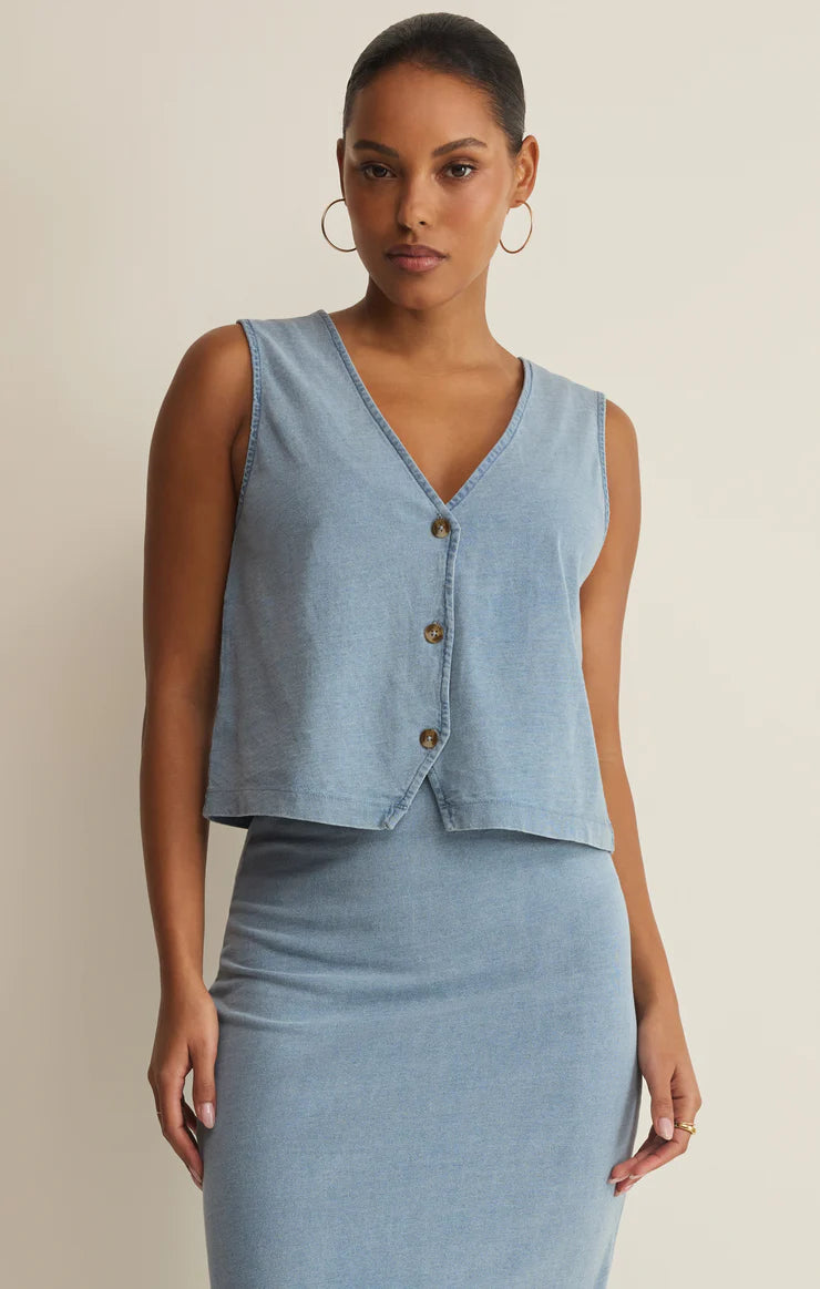 Noelle jersey denim top ocean air indigo