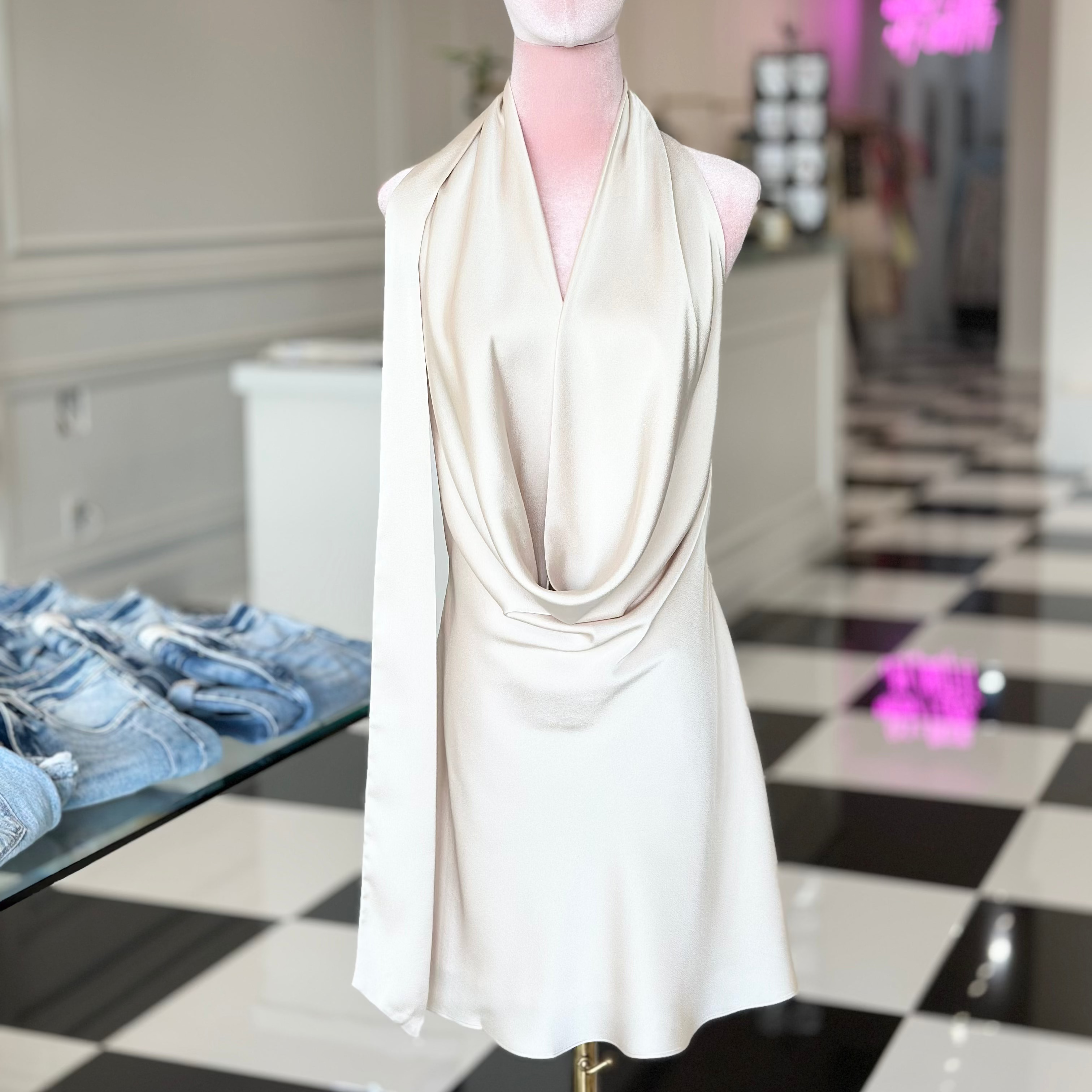 ALICIA DRAPE COWL MINI DRESS - FINAL SALE