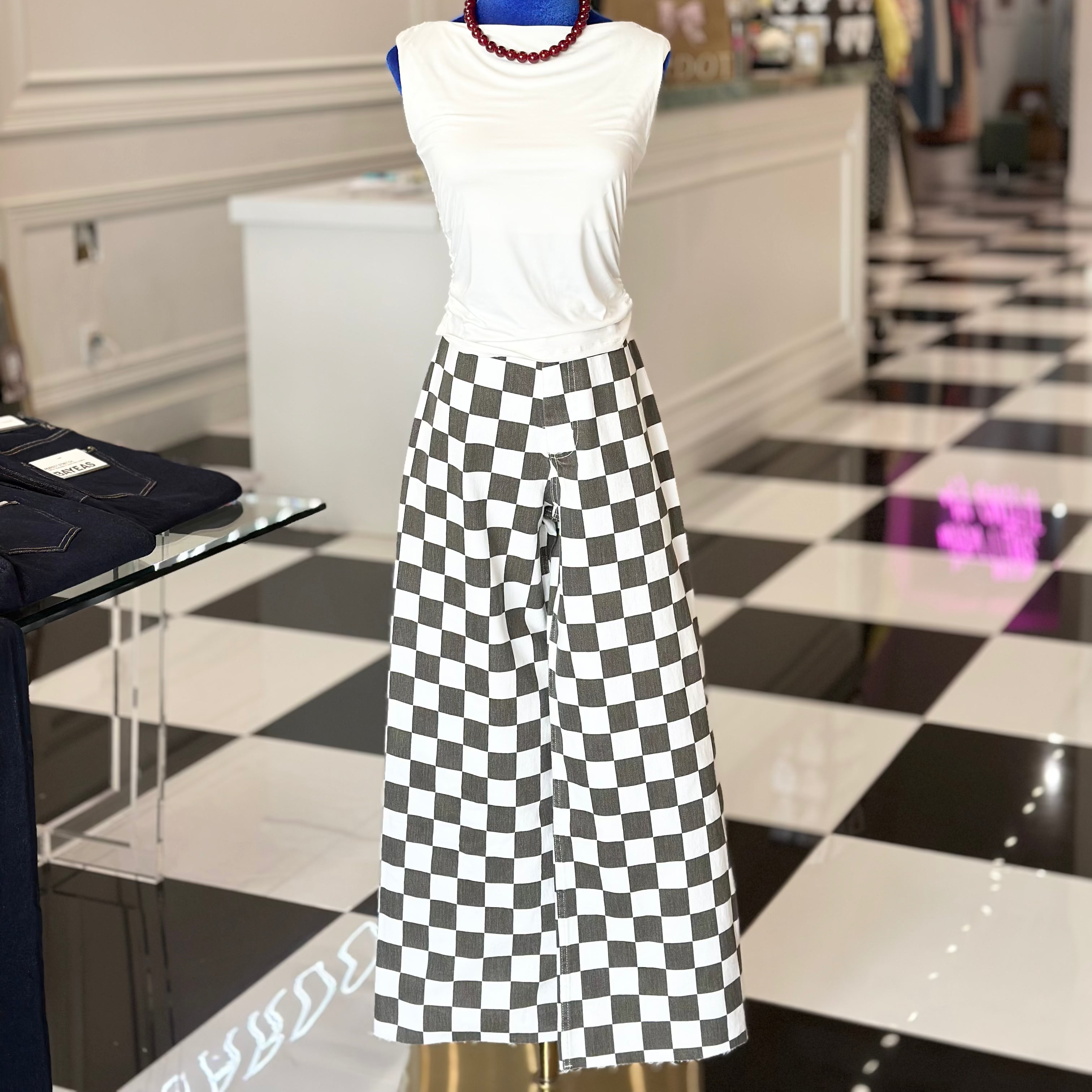 Checkered denim