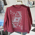 Maroon & Grey Scattered Jewel QOS card logo mock neck sweatshirt