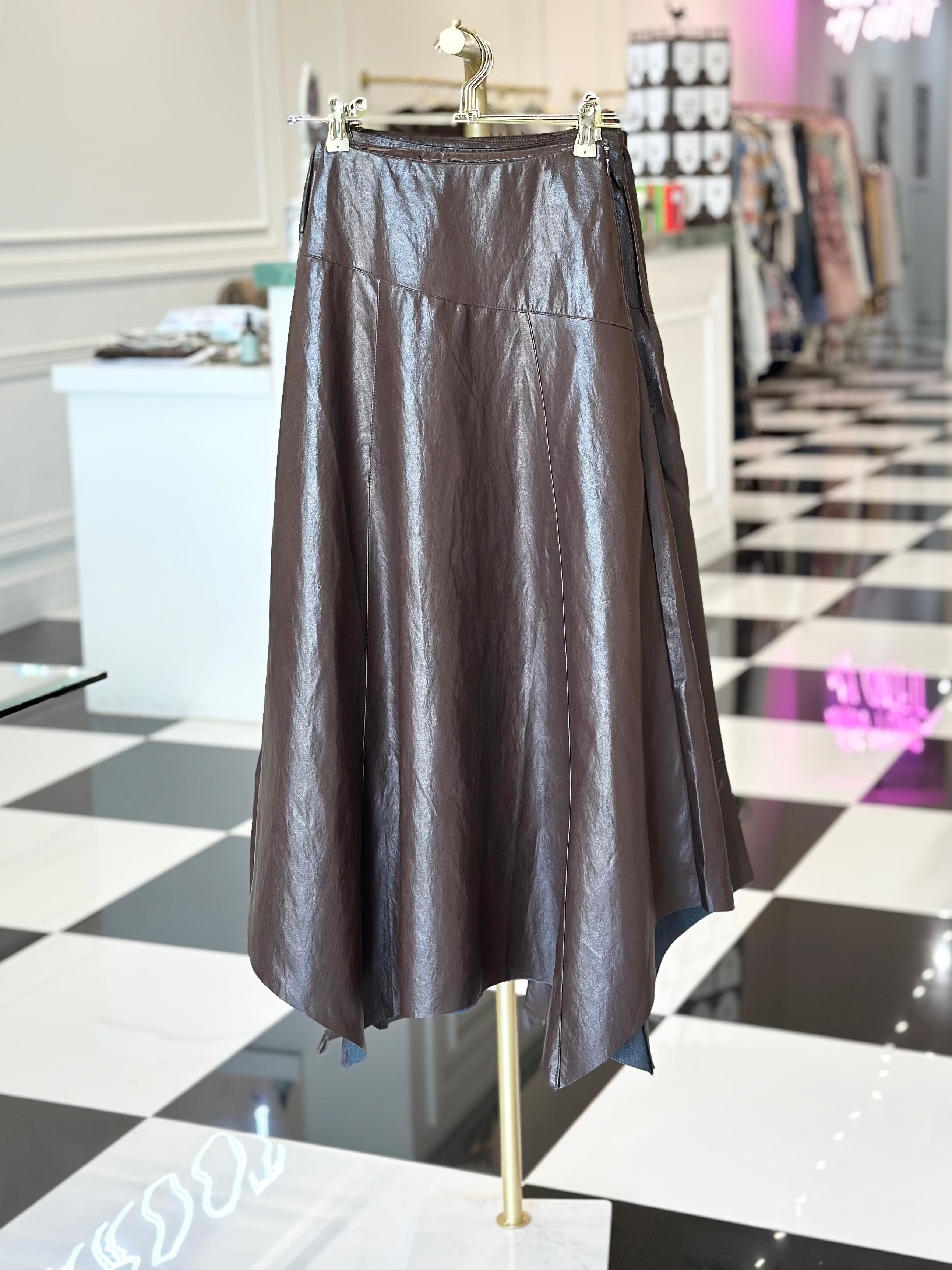 Arden A-line leather midi skirt