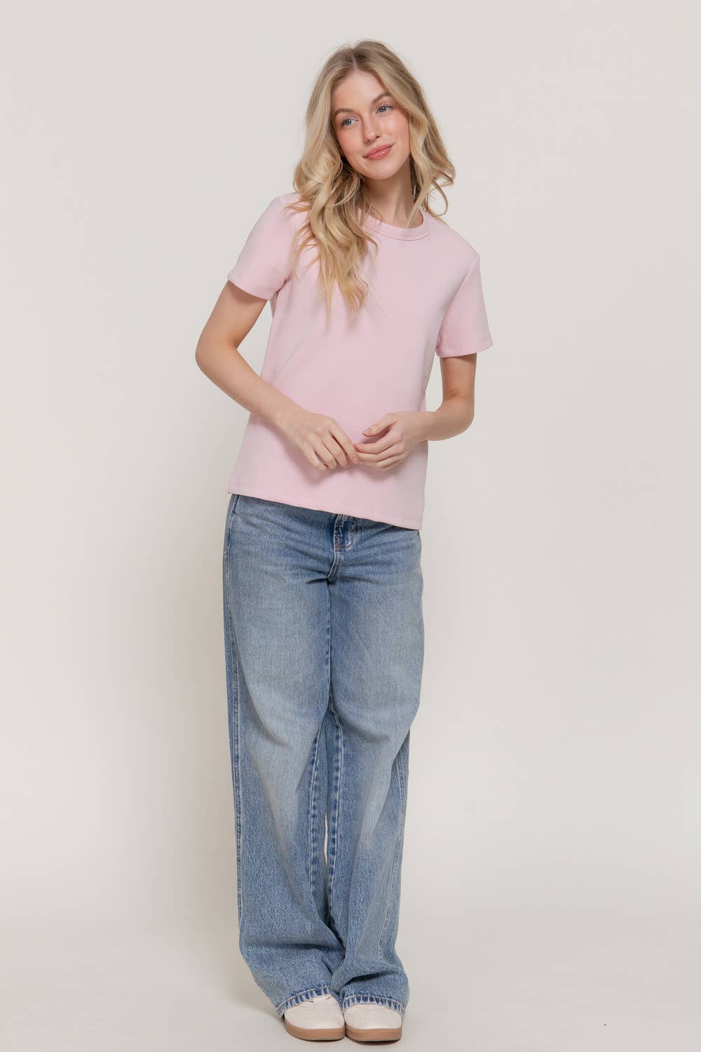Short Sleeve Round Neck Soft Knit Jersey Top