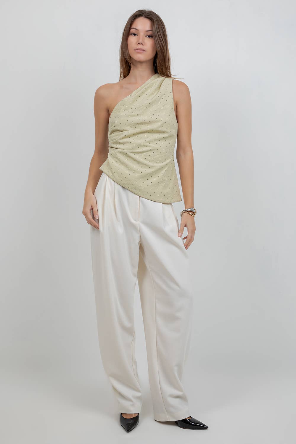 ILLY ONE SHOULDER POLKA DOT TOP-FINAL SALE