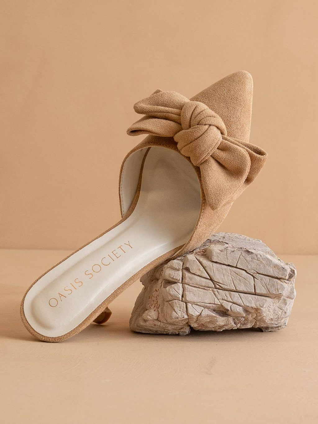 The Jane | Sand Pointed Toe Bow Accent Kitten Heel - FINAL SALE
