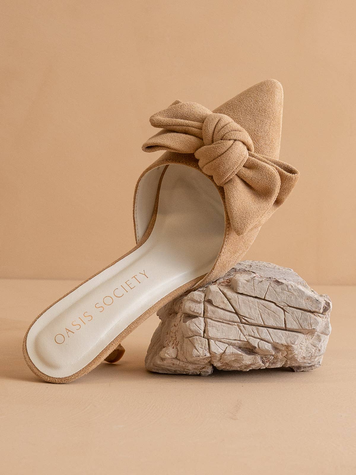 The Jane | Sand Pointed Toe Bow Accent Kitten Heel - FINAL SALE